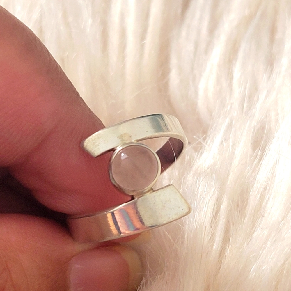 Handmade 925 sterling silver & rose quartz ring size 8